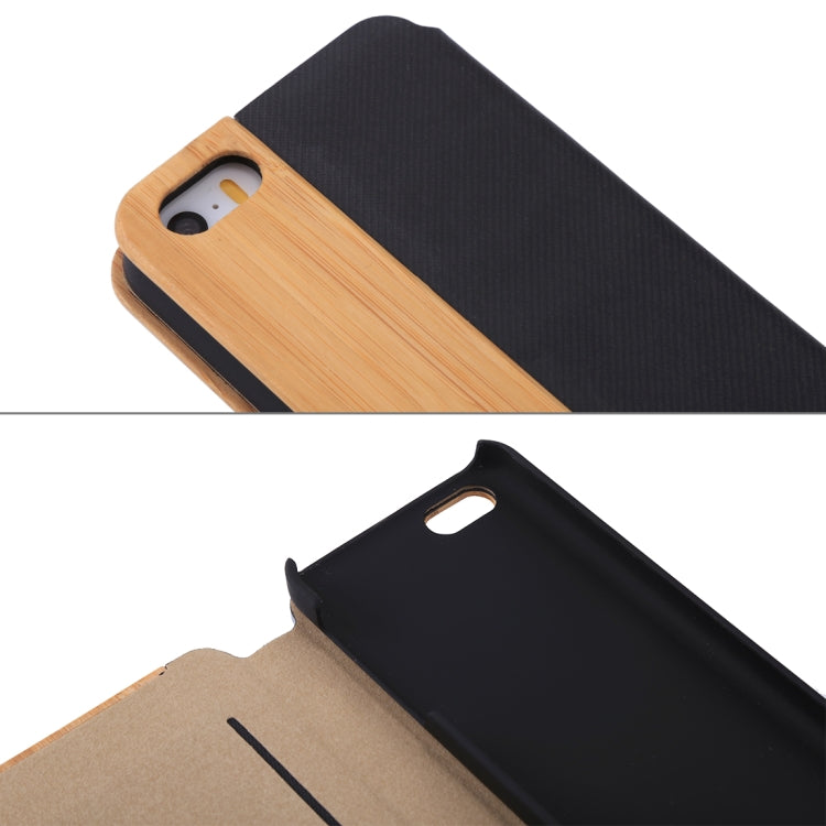 Bamboo Magnet Patch Carbon Fiber Horizontal Flip Leather Case for iPhone 5 & 5S