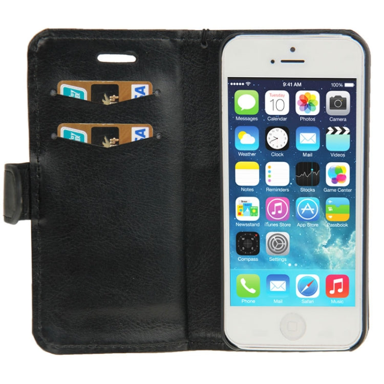 Golden Rivet Crazy Horse Texture Leather Case with Credit Card Slot & Holder & Lanyard for iPhone 5 & 5s & SE & SE