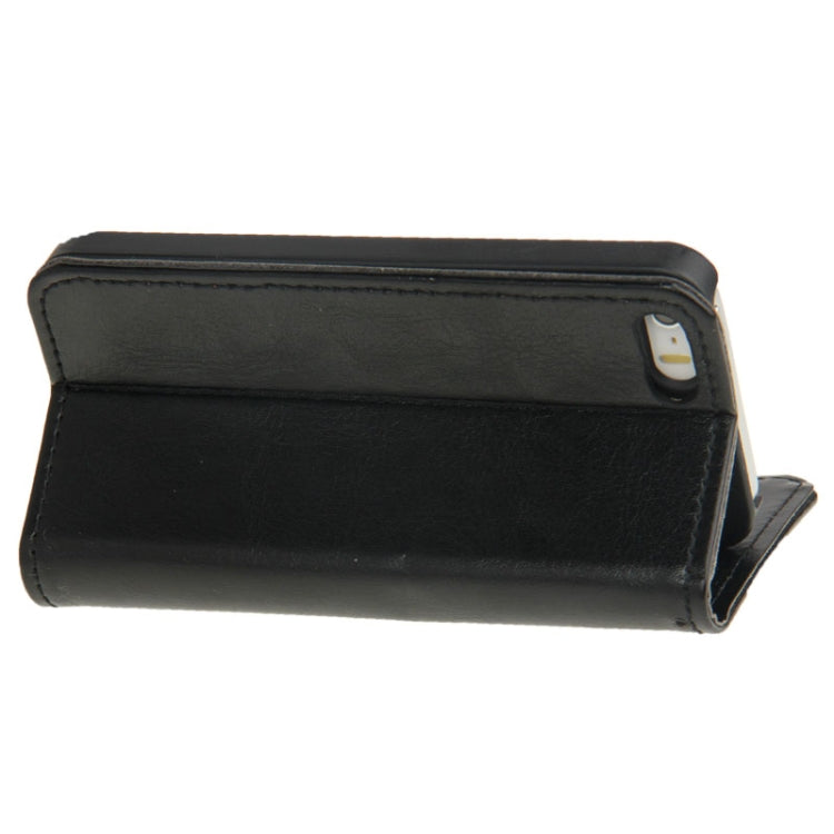 Golden Rivet Crazy Horse Texture Leather Case with Credit Card Slot & Holder & Lanyard for iPhone 5 & 5s & SE & SE