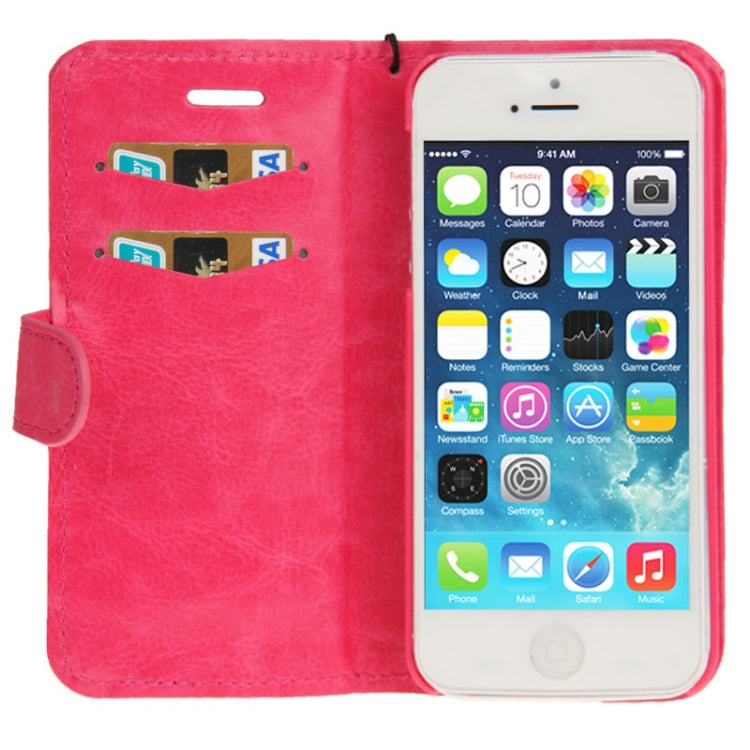 Golden Rivet Crazy Horse Texture Leather Case with Credit Card Slot & Holder & Lanyard for iPhone 5 & 5s & SE & SE