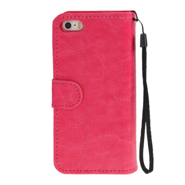 Golden Rivet Crazy Horse Texture Leather Case with Credit Card Slot & Holder & Lanyard for iPhone 5 & 5s & SE & SE