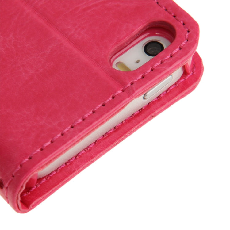 Golden Rivet Crazy Horse Texture Leather Case with Credit Card Slot & Holder & Lanyard for iPhone 5 & 5s & SE & SE