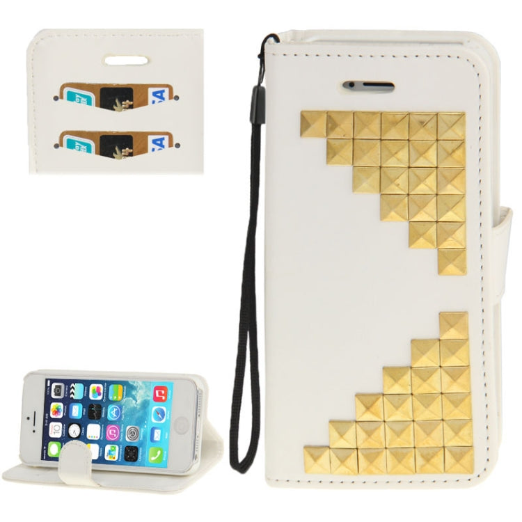 Golden Rivet Crazy Horse Texture Leather Case with Credit Card Slot & Holder & Lanyard for iPhone 5 & 5s & SE & SE