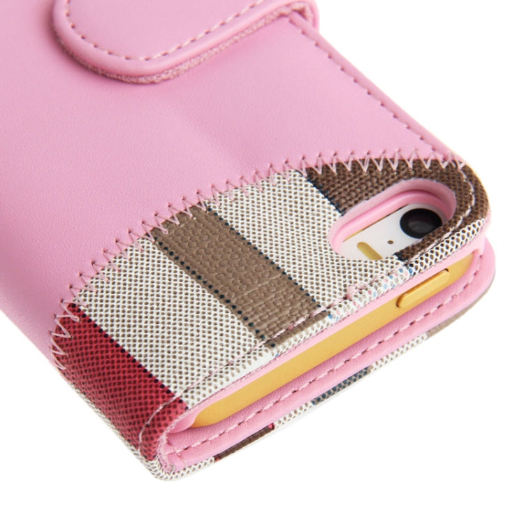 Needlework Line Texture Plaid Pattern Soft Leather Case with Credit Card Slots & Holder for iPhone 5 & 5s & SE & SE