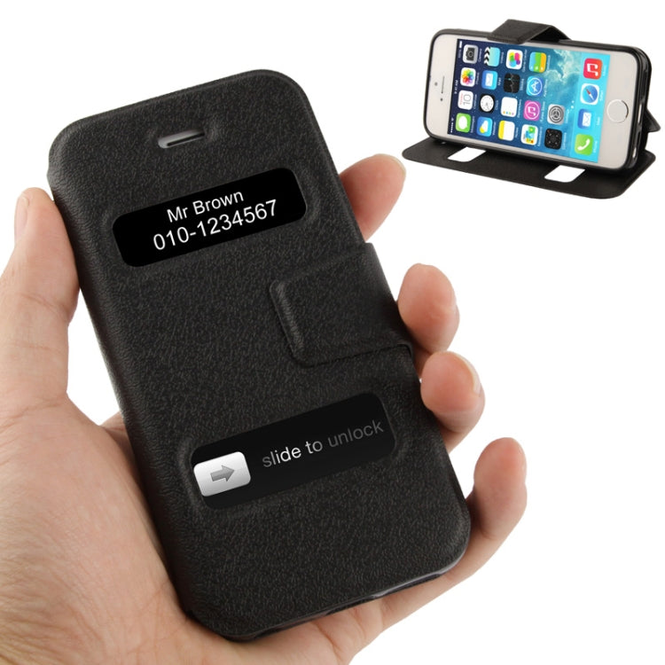 Pebble Texture Leather Case with Call Display ID & Holder for iPhone 5 & 5s & SE & SE