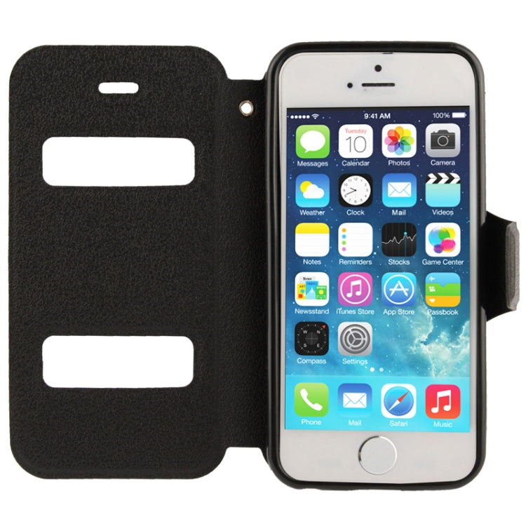 Pebble Texture Leather Case with Call Display ID & Holder for iPhone 5 & 5s & SE & SE