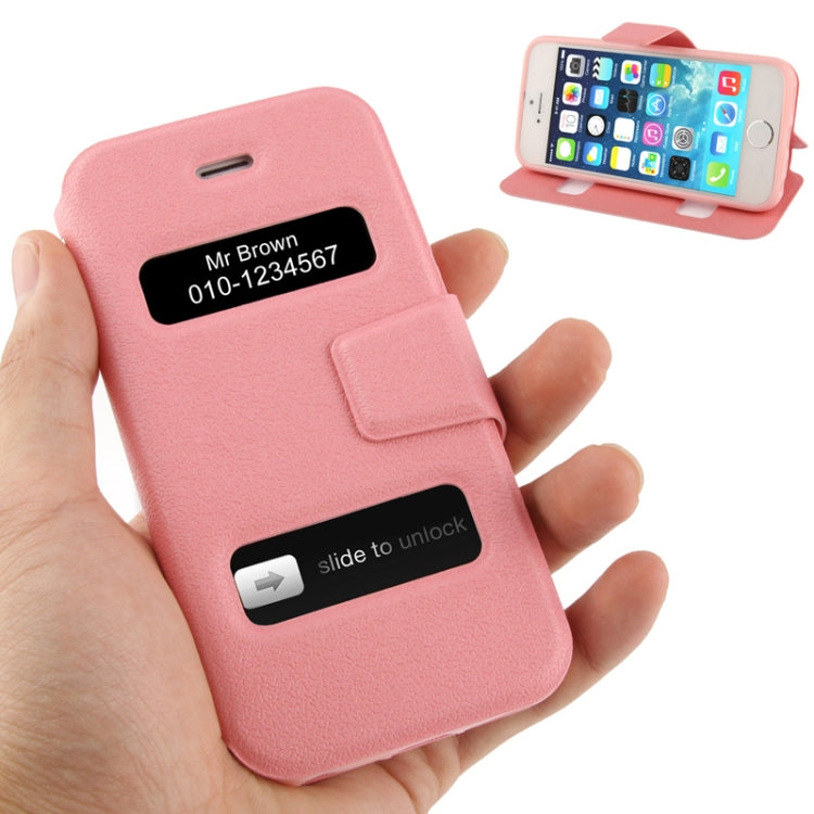 Pebble Texture Leather Case with Call Display ID & Holder for iPhone 5 & 5s & SE & SE