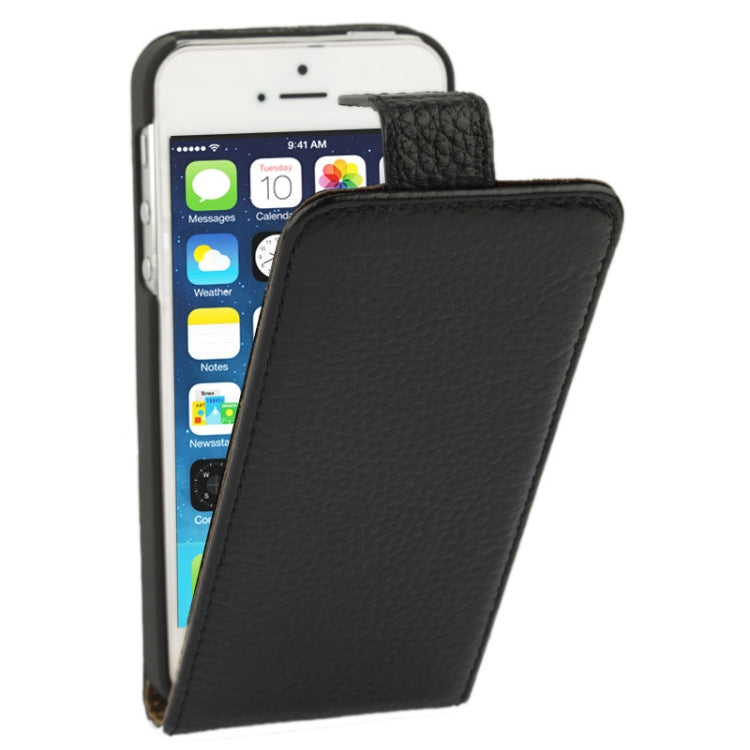 Litchi Texture Vertical Flip Top-grain Genuine Leather Case with Earphone Hole for iPhone 5 & 5s & SE & SE