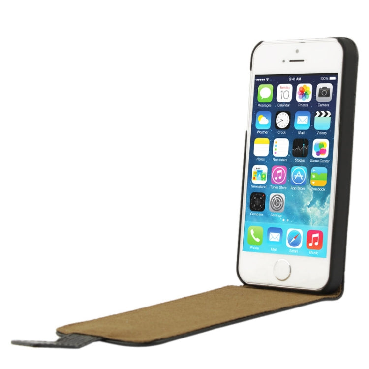 Litchi Texture Vertical Flip Top-grain Genuine Leather Case with Earphone Hole for iPhone 5 & 5s & SE & SE