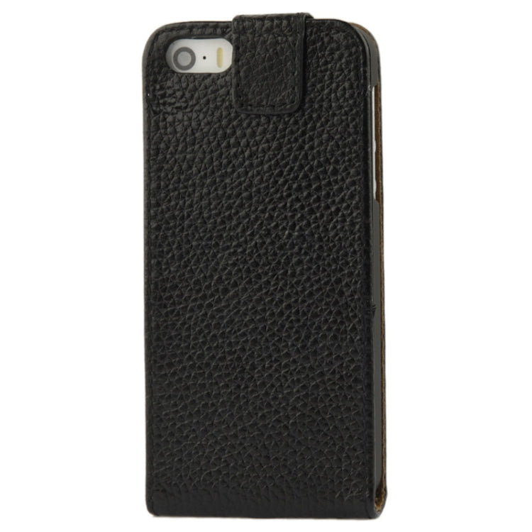 Litchi Texture Vertical Flip Top-grain Genuine Leather Case with Earphone Hole for iPhone 5 & 5s & SE & SE