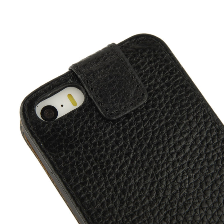 Litchi Texture Vertical Flip Top-grain Genuine Leather Case with Earphone Hole for iPhone 5 & 5s & SE & SE
