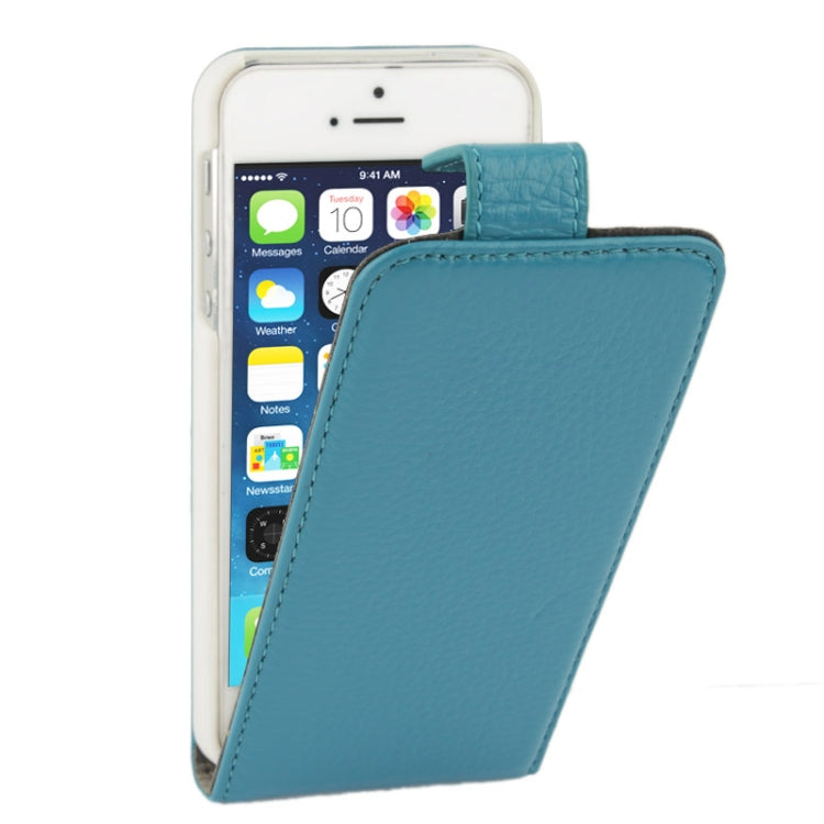Litchi Texture Vertical Flip Top-grain Genuine Leather Case with Earphone Hole for iPhone 5 & 5s & SE & SE