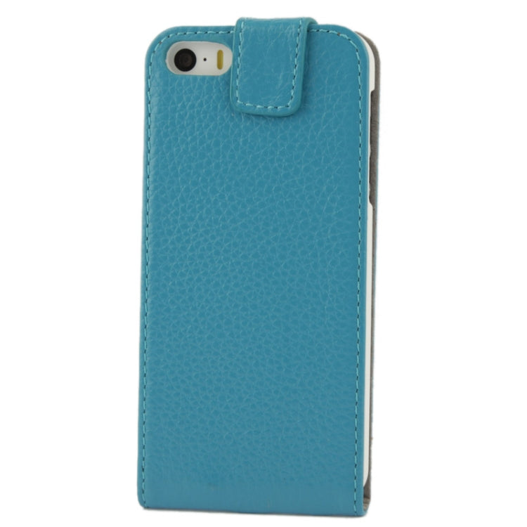Litchi Texture Vertical Flip Top-grain Genuine Leather Case with Earphone Hole for iPhone 5 & 5s & SE & SE