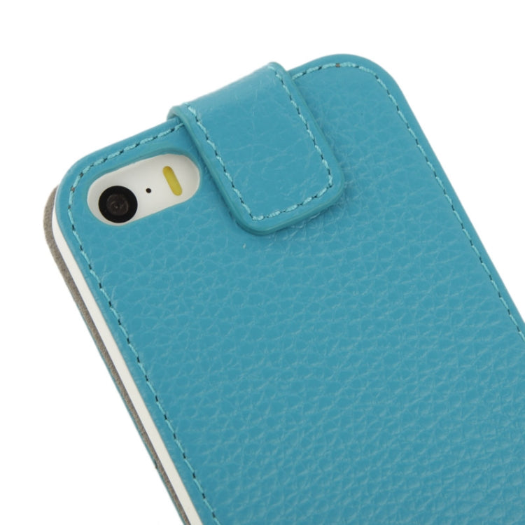 Litchi Texture Vertical Flip Top-grain Genuine Leather Case with Earphone Hole for iPhone 5 & 5s & SE & SE