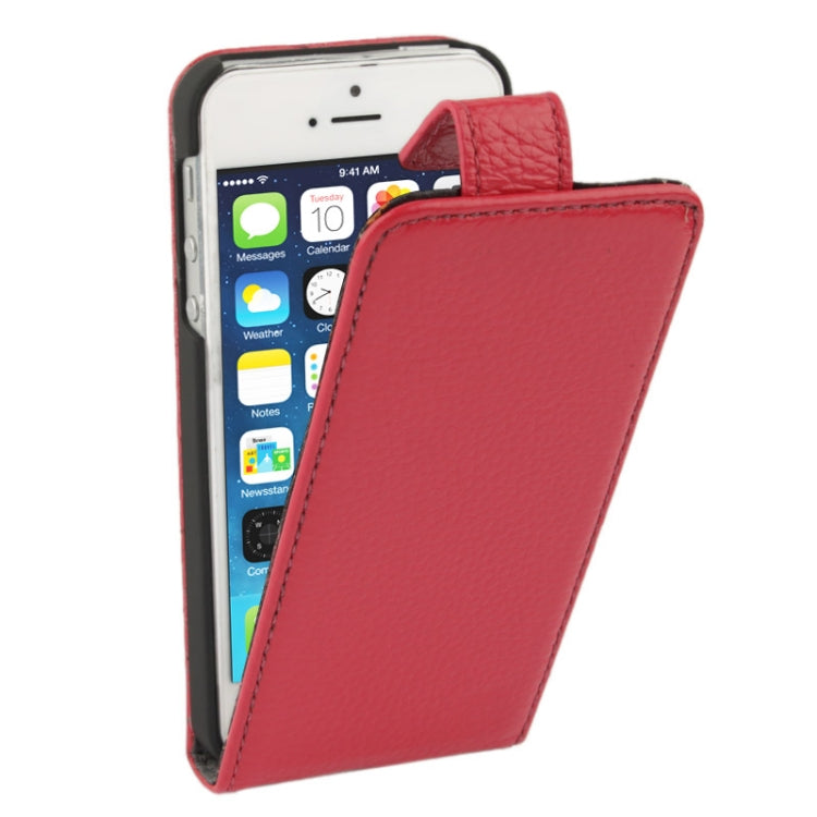 Litchi Texture Vertical Flip Top-grain Genuine Leather Case with Earphone Hole for iPhone 5 & 5s & SE & SE