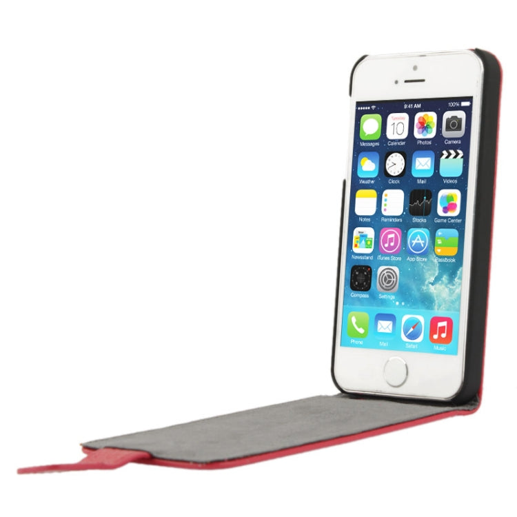 Litchi Texture Vertical Flip Top-grain Genuine Leather Case with Earphone Hole for iPhone 5 & 5s & SE & SE