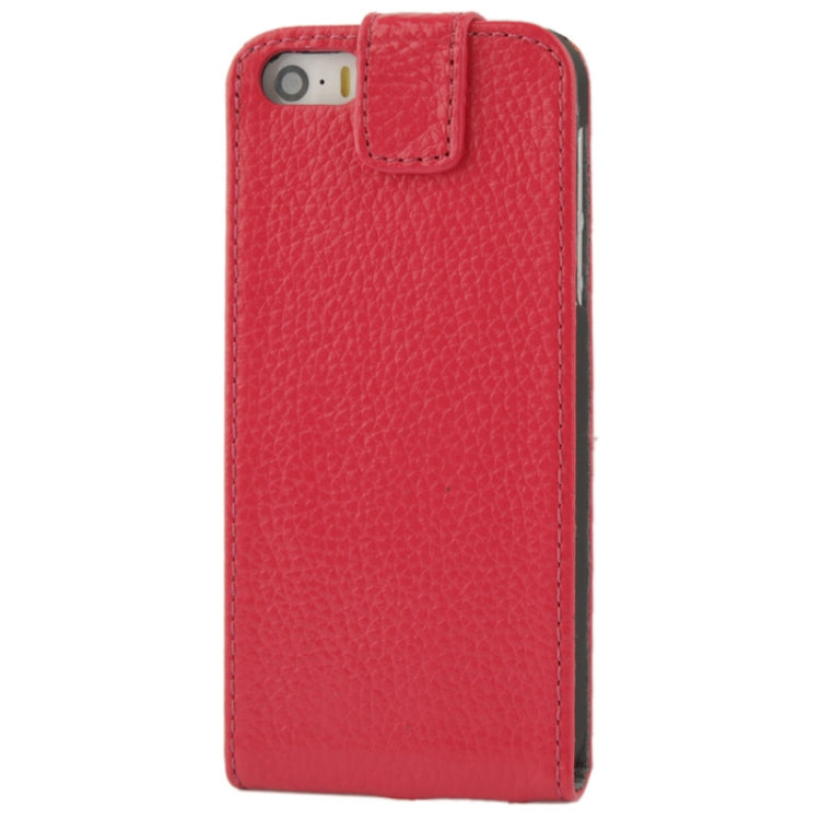 Litchi Texture Vertical Flip Top-grain Genuine Leather Case with Earphone Hole for iPhone 5 & 5s & SE & SE