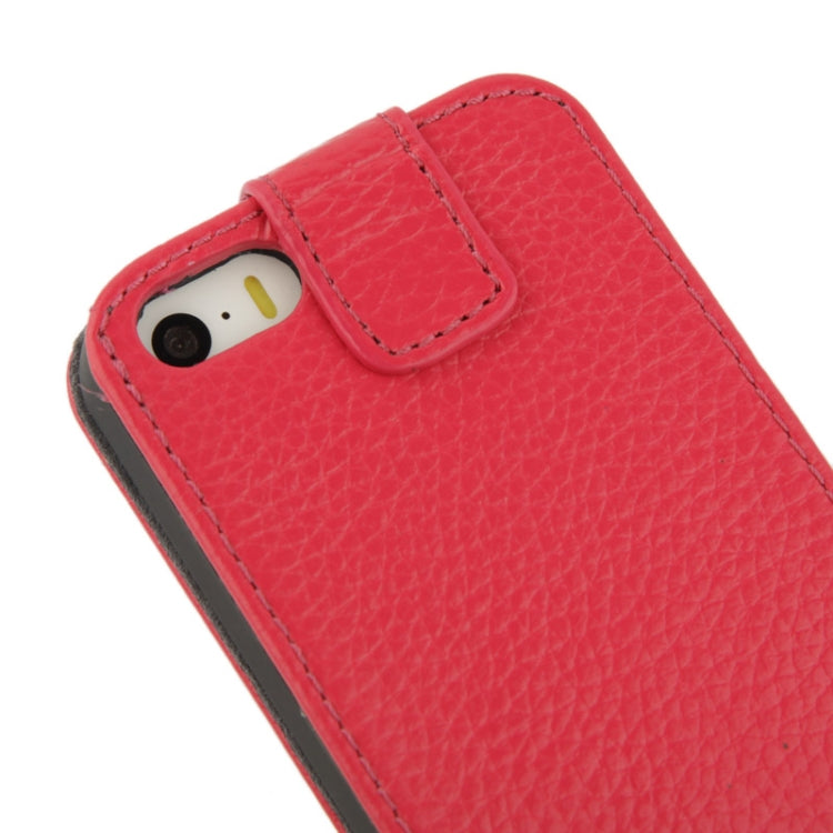 Litchi Texture Vertical Flip Top-grain Genuine Leather Case with Earphone Hole for iPhone 5 & 5s & SE & SE