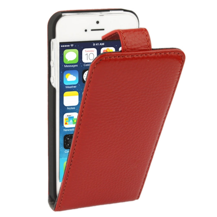 Litchi Texture Vertical Flip Top-grain Genuine Leather Case with Earphone Hole for iPhone 5 & 5s & SE & SE