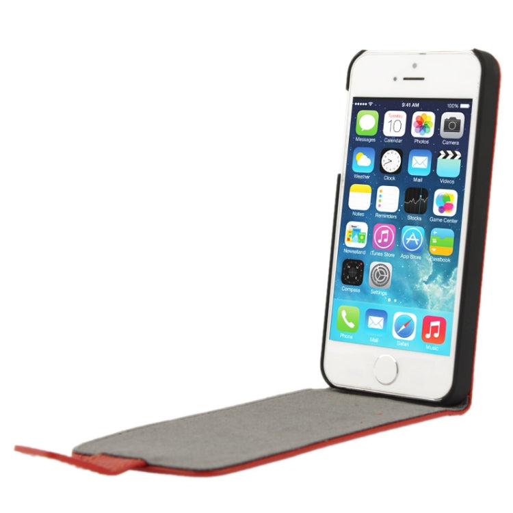 Litchi Texture Vertical Flip Top-grain Genuine Leather Case with Earphone Hole for iPhone 5 & 5s & SE & SE