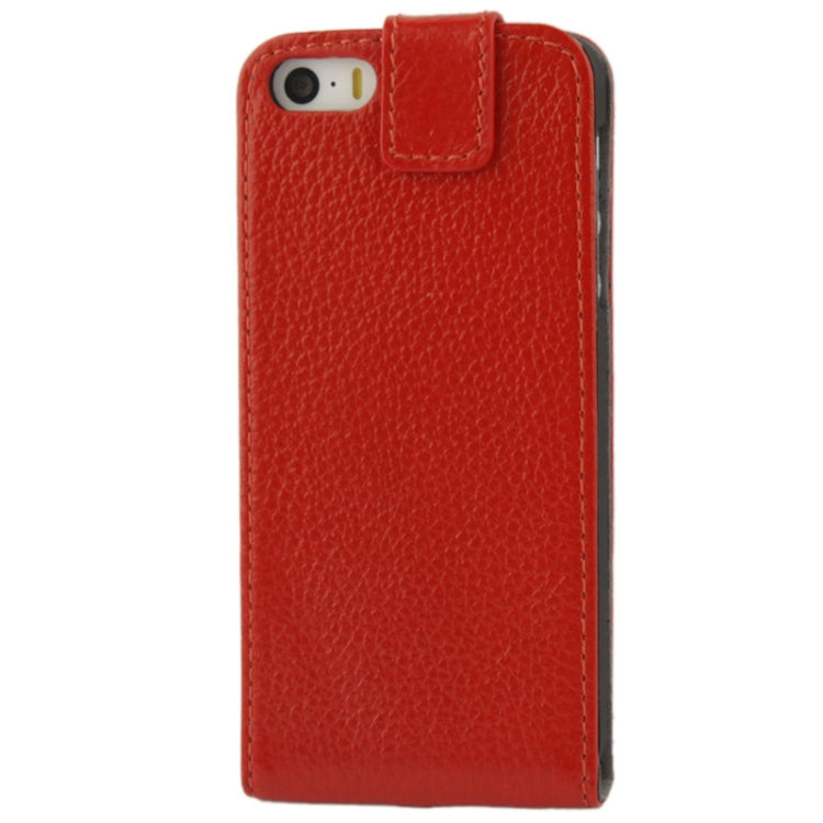 Litchi Texture Vertical Flip Top-grain Genuine Leather Case with Earphone Hole for iPhone 5 & 5s & SE & SE
