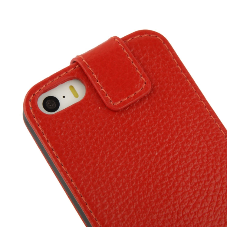 Litchi Texture Vertical Flip Top-grain Genuine Leather Case with Earphone Hole for iPhone 5 & 5s & SE & SE