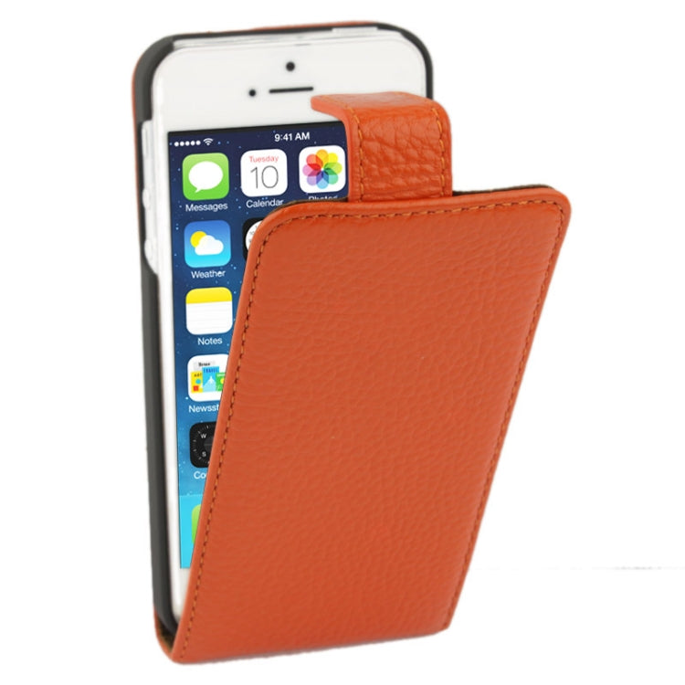 Litchi Texture Vertical Flip Top-grain Genuine Leather Case with Earphone Hole for iPhone 5 & 5s & SE & SE