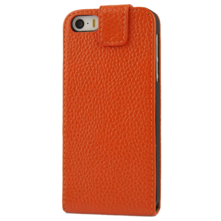 Litchi Texture Vertical Flip Top-grain Genuine Leather Case with Earphone Hole for iPhone 5 & 5s & SE & SE
