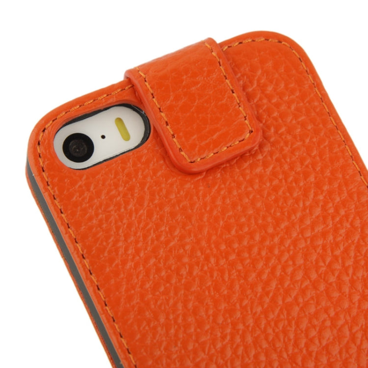 Litchi Texture Vertical Flip Top-grain Genuine Leather Case with Earphone Hole for iPhone 5 & 5s & SE & SE