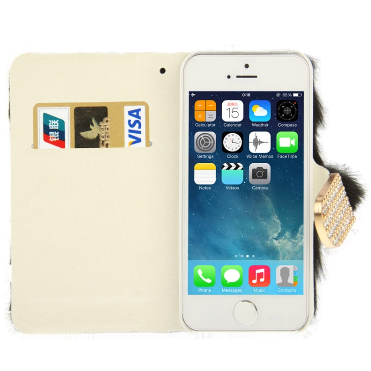 Diamond Encrusted Winter Warm Fur Leather Case with Credit Card Slot & Holder for iPhone 5 & 5s & SE & SE
