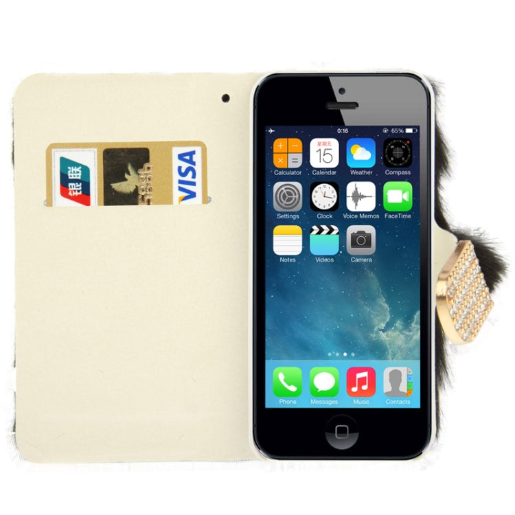 Diamond Encrusted Winter Warm Fur Leather Case with Credit Card Slot & Holder for iPhone 5 & 5s & SE & SE