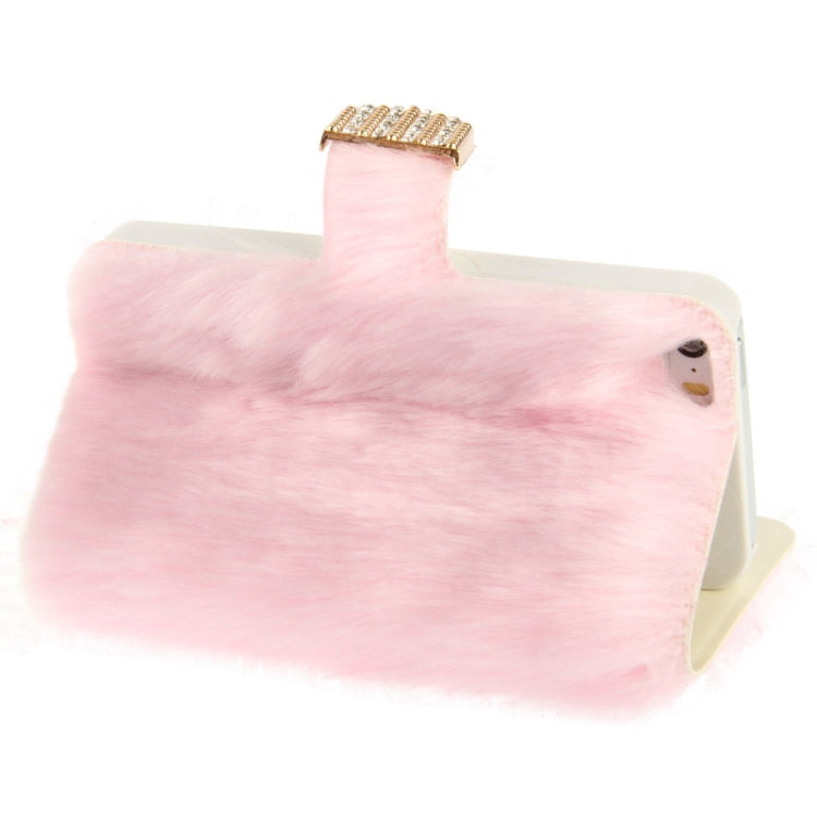 Diamond Encrusted Winter Warm Fur Leather Case with Credit Card Slot & Holder for iPhone 5 & 5s & SE & SE