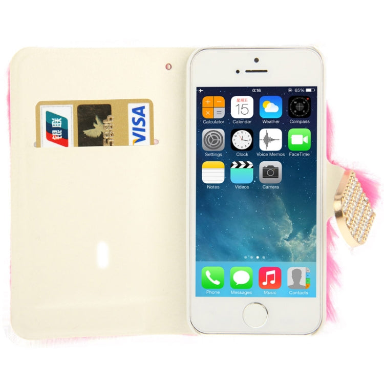 Diamond Encrusted Winter Warm Fur Leather Case with Credit Card Slot & Holder for iPhone 5 & 5s & SE & SE