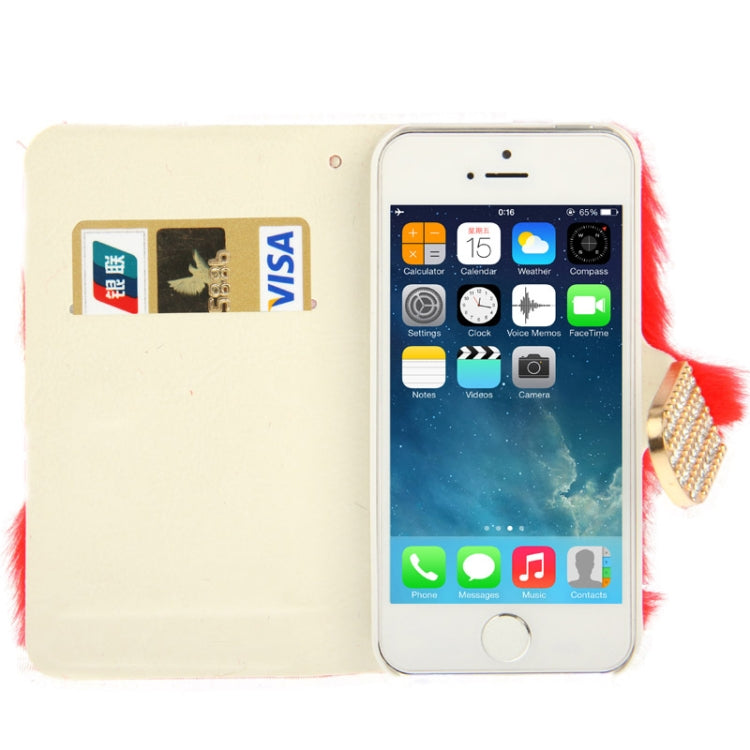 Diamond Encrusted Winter Warm Fur Leather Case with Credit Card Slot & Holder for iPhone 5 & 5s & SE & SE