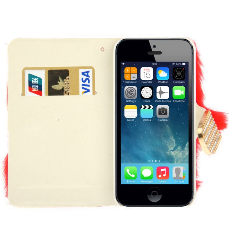 Diamond Encrusted Winter Warm Fur Leather Case with Credit Card Slot & Holder for iPhone 5 & 5s & SE & SE