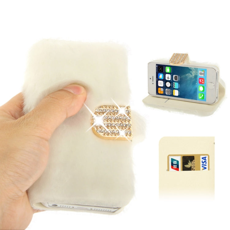 Diamond Encrusted Winter Warm Fur Leather Case with Credit Card Slot & Holder for iPhone 5 & 5s & SE & SE