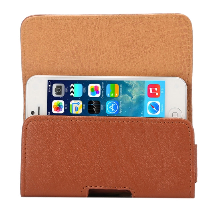 4.0 inch Bark Texture Horizontal Style Leather Waist Bag with Back Splint for iPhone 5 & 5s & SE & 5C(Brown)