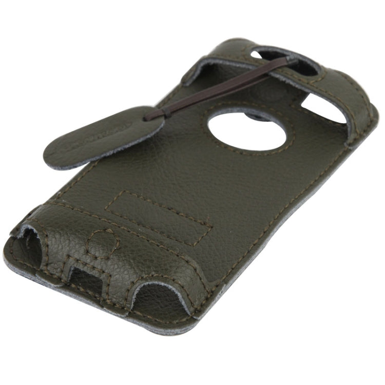 SHOWKOO Lichi Texture Premium Luxury Vertical Style Snap Button Leather Case with Call Display ID &  Lanyards for iPhone 5 & 5s & SE & SE (Army Green)
