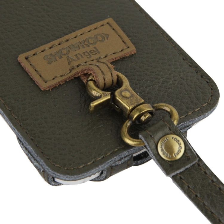 SHOWKOO Lichi Texture Premium Luxury Vertical Style Snap Button Leather Case with Call Display ID &  Lanyards for iPhone 5 & 5s & SE & SE (Army Green)