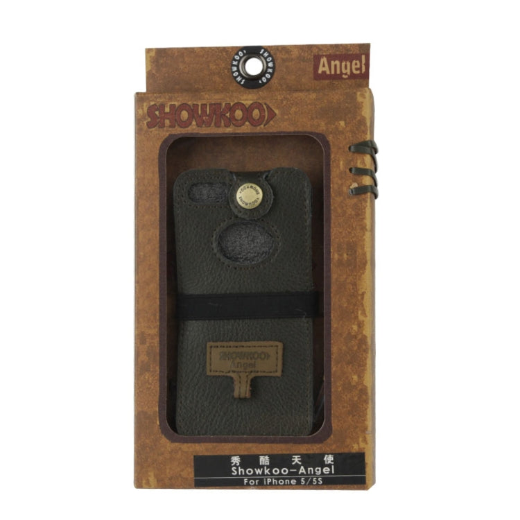 SHOWKOO Lichi Texture Premium Luxury Vertical Style Snap Button Leather Case with Call Display ID &  Lanyards for iPhone 5 & 5s & SE & SE (Army Green)