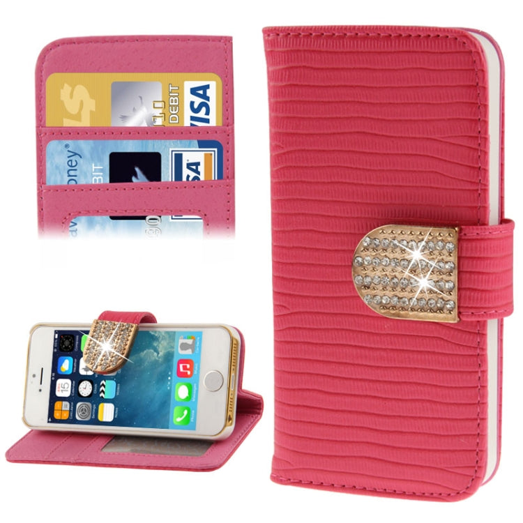 Lizard Texture Diamond Button Flip Leather Case with Credit Card Slots & Holder for iPhone 5 & 5S