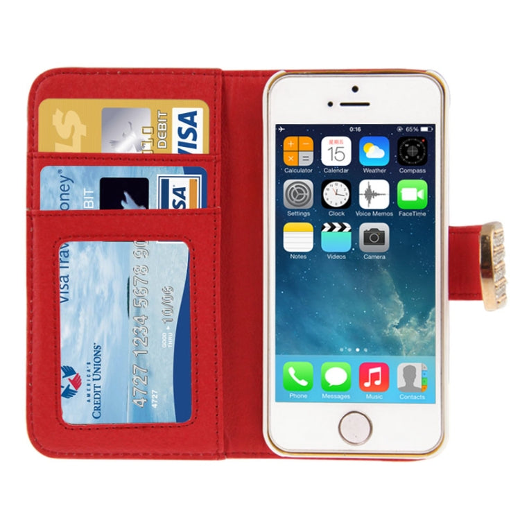 Lizard Texture Diamond Button Flip Leather Case with Credit Card Slots & Holder for iPhone 5 & 5S