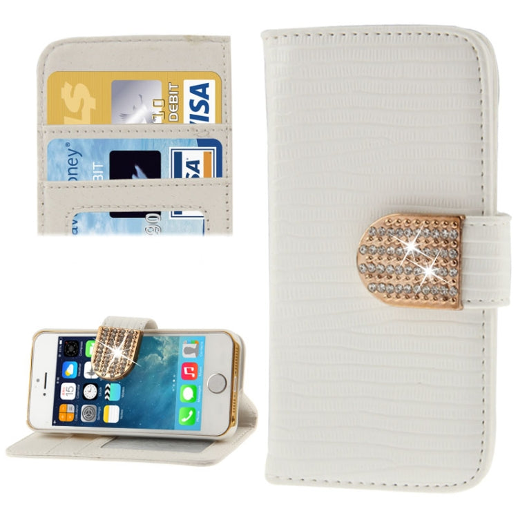 Lizard Texture Diamond Button Flip Leather Case with Credit Card Slots & Holder for iPhone 5 & 5S