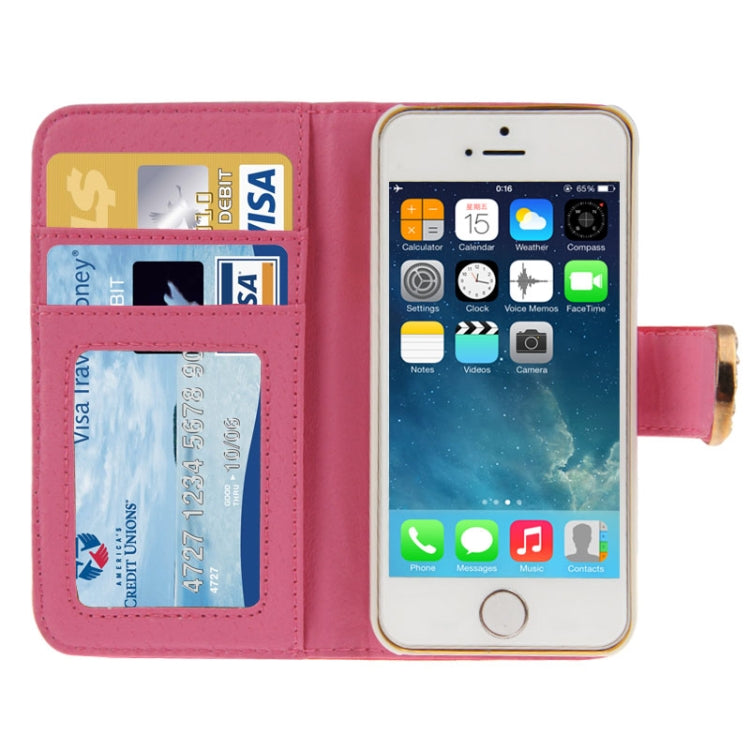 Lizard Texture Diamond Button Flip Leather Case with Credit Card Slots & Holder for iPhone 5 & 5S