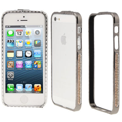 Diamond Encrusted Detachable Metal Black Bumper Frame for iPhone 5 & 5s & SE (Coffee Diamond)