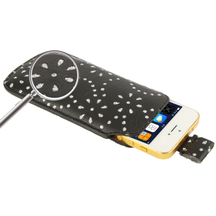 Diamond Palace Flower Pattern Leather Case Pocket Pouch Sleeve Bag with Pull Up Tab for iPhone 5 & 5s & SE & SE & 5C / iPhone 4 & 4S