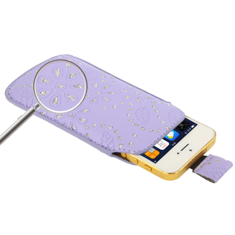 Diamond Palace Flower Pattern Leather Case Pocket Pouch Sleeve Bag with Pull Up Tab for iPhone 5 & 5s & SE & SE & 5C / iPhone 4 & 4S