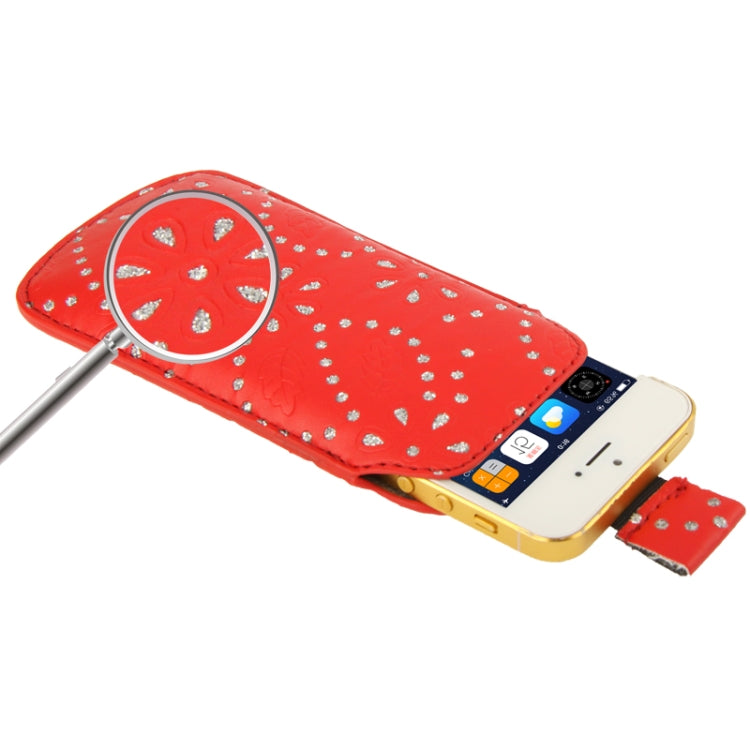 Diamond Palace Flower Pattern Leather Case Pocket Pouch Sleeve Bag with Pull Up Tab for iPhone 5 & 5s & SE & SE & 5C / iPhone 4 & 4S