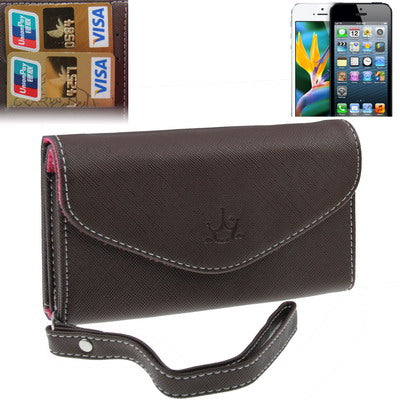Leather Case / Carry Bag with Credit Card Slots & Wrist Strap for iPhone 5