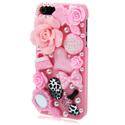 3D Handmade Pearl Encrusted Plastic Hard Case for iPhone 5 & 5s & SE (Pink)